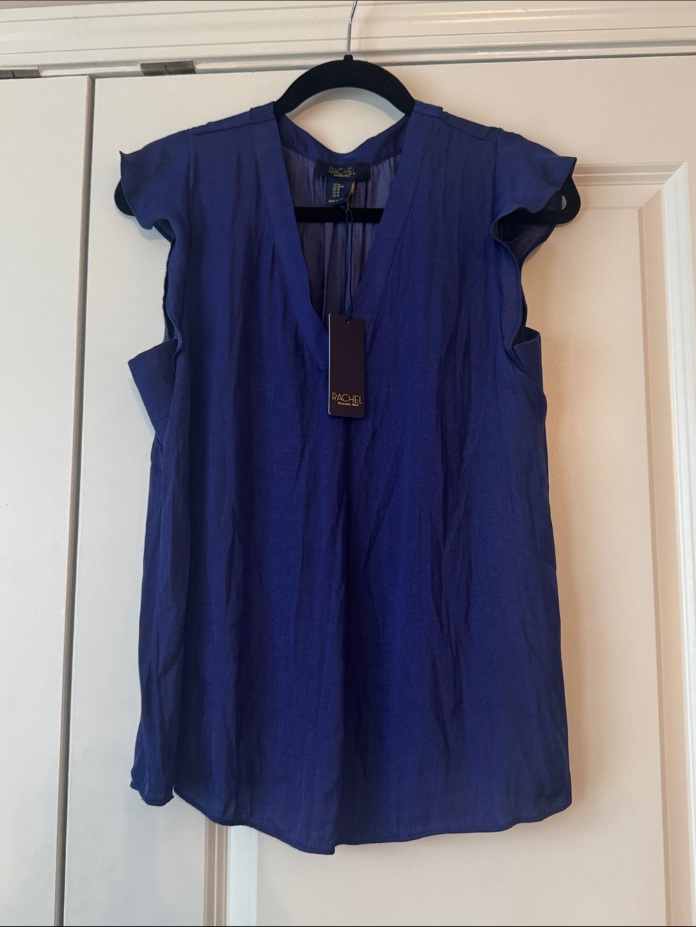 RACHEL Rachel Roy Royal Blue V-Neck Flutter Sleeve Blouse